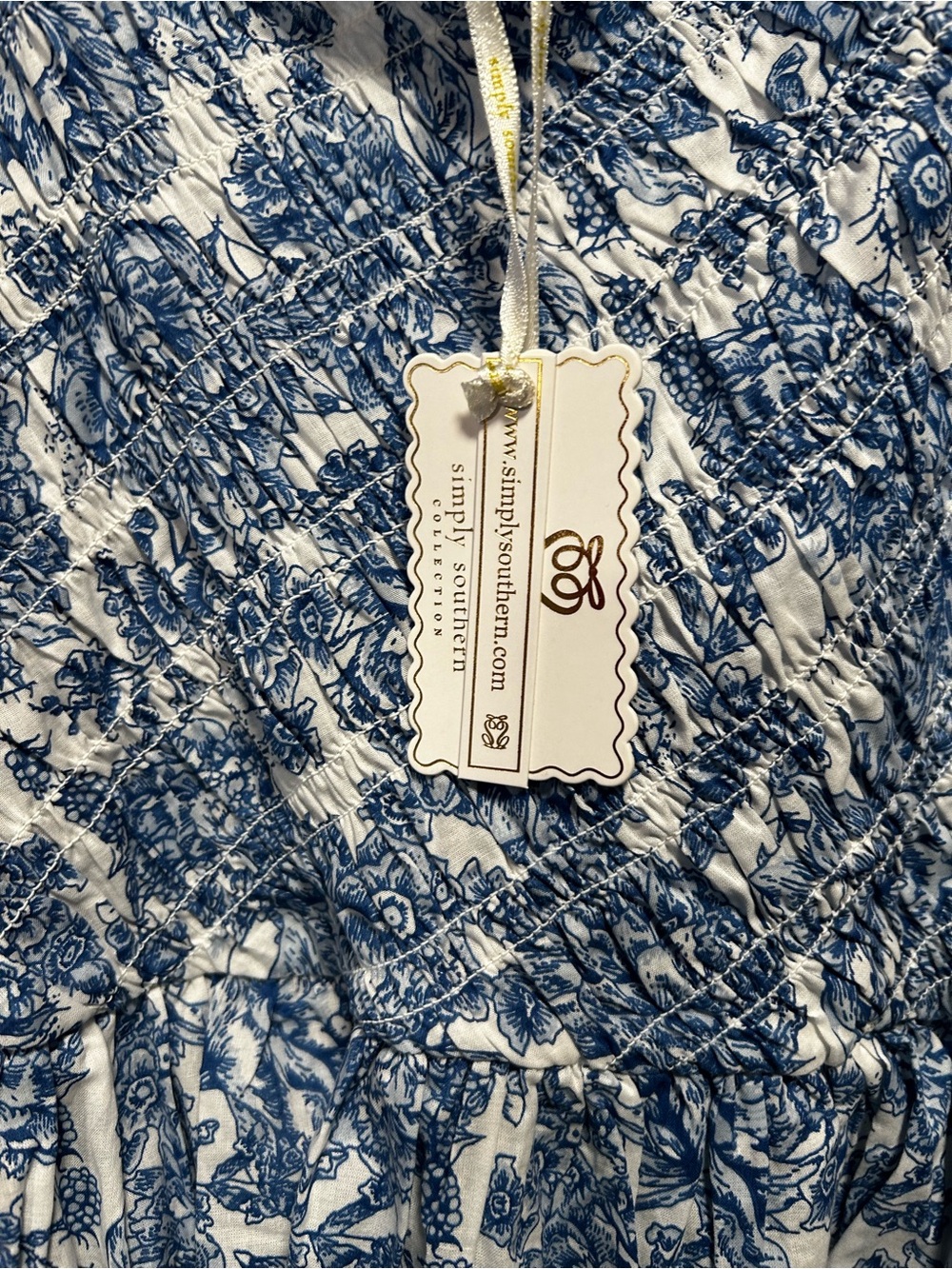Blue and White Off Shoulder Floral Puff Sleeve Maxi Dress - Picture 2 of 5